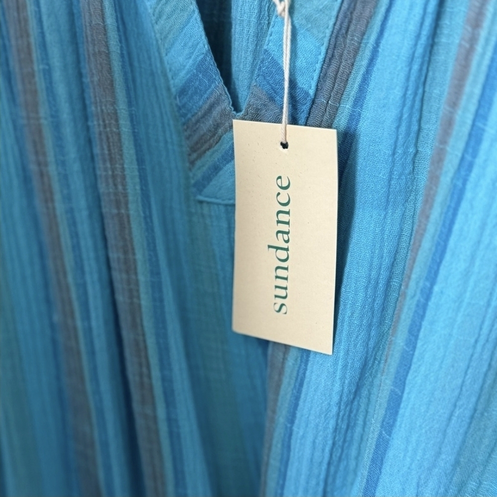 NWT Sundance Turquoise Blue Sleeveless Dress With Tie - 100% Cotton - Picture 10 of 11